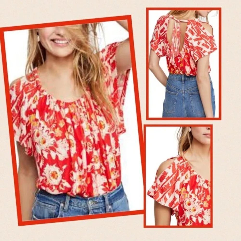 Free People Baja Babe‎ Cold Shoulder Top Floral Boho